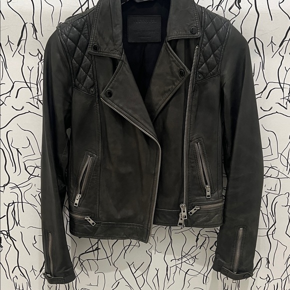 All Saints Dark Leather Biker Jacket - Picture 5 of 6